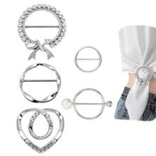 5pcs Women's Scarf Clips Tie Pin Waist Cincher For Tshirt, Metal & Rhinestone Circular Round Buckle