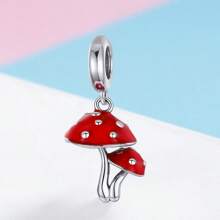 WOSTU 1 pièce Pendentif en argent sterling 925 avec cerise rouge émaillée et forme de cœur, accessoire pour bracelet et collier de femme