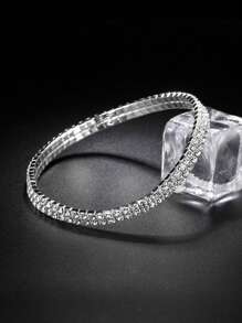 3pcs/Set Fashionable & Elegant Multi-Function Fully Rhinestone Decorated Women's Steel Band Quartz Watch Set, Paired With Rhinestone Jewelry Bracelet, Suitable For Evening Gala, Festivals, Parties, Weddings And Daily Wear, Also Ideal For Back To School, Graduation, Thanksgiving And Other Occasions, Best Gift For Women - Silver - View 6