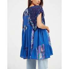Women's Summer Short Beach Dress Cap Sleeve Deep V Neck Floral Short Vacation Dresses - 藍色 - 查看 5