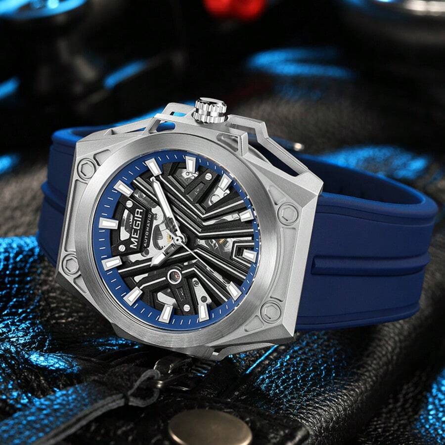 Megir 2025 Square Dial, Luminous Hands, Multifunction, Waterproof, Fashion Men's Watch, Accurate Timing And Design Gift - 藍色 - 查看 1