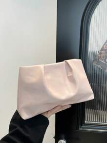 新款春夏时尚纯色手拿包24cm宽底褶皱云朵包纯色休闲信封包化妆包旅行配件包内胆包洗漱包收纳袋 - 粉色 - 查看 7