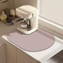 1PC Special-Shaped Oval Coffee Maker Mat, Solid Color, Simple Design, Absorbent Non-Slip Suitable For Kitchen, Living Room, Drain Pad