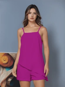 LXC Unique Style Women's Set, Elegant Women's Blouse Top With Shorts, New Women's Summer Suit - 紫色 - 查看 3