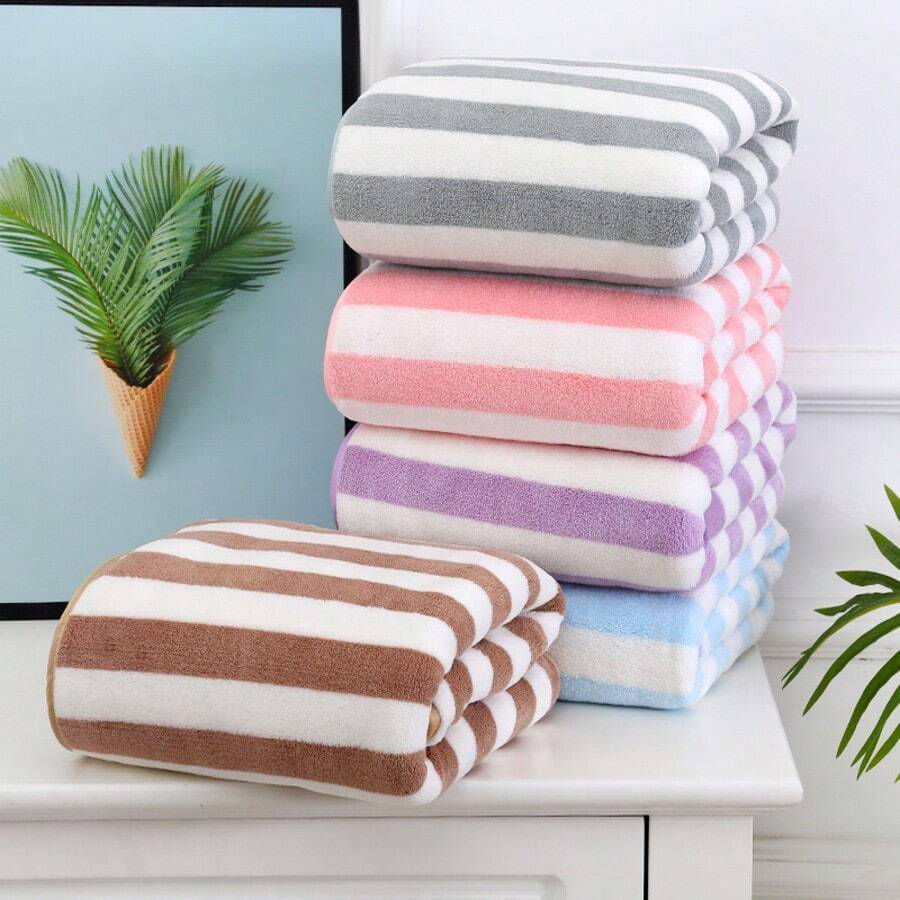 1pc Super Soft Quick Dry Striped Bath Towel - Thick Extra Absorbent Microfiber Vibrant Multi-Purpose 55x27.5 Inch Towel, Suitable For Home, Gym, Pool Mother's Day Flowers, Personalized Gifts For Mom, Last Minute Gifts, Mother's Day Ideas, Mothering Sunday Gifts, Handmade Cards For Mum, Best Mother's Day Gifts Under $50 Summer, Holiday Bathroom Decor Back To School For Beauty Salon Home Bathroom - Multicolor - View 1