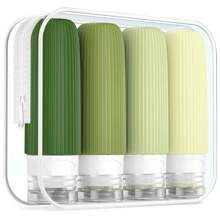 4-Piece Travel Bottle Set - TSA Approved Leak Proof Silicone Extrudable Container For Toiletries, Conditioner, Shampoo, Lotion And Shower Gel Accessories Split Bottle Travel Spray Bottle Keychain Small Spray Bottle Travel Size Toiletries Travel Essentials Leak Proof Squeezable Silicone Travel Size Containers