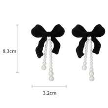 1pc New Vintage Hong Kong Style Wine Red Flocked Bow S925 Silver Needle Earring, 2-In-1 Pearl Earring For Autumn/Winter
