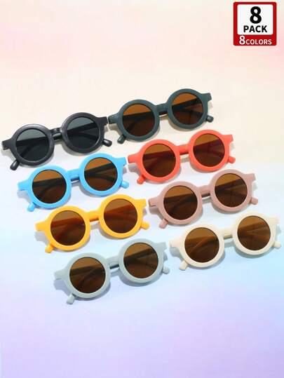8pcs Unisex Kids Round Personality Convenient Glasses, Suitable For Outdoor, Travel, Great Gift Glasses