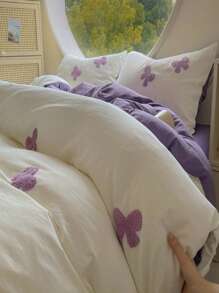3pcs Embroidered Butterfly Bedding Set, Includes 1 Duvet Cover And 2 Pillowcases