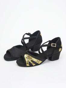 1 Pair Girls Chunky Heel Dance Shoes, White Open Toe Breathable Summer Sandals