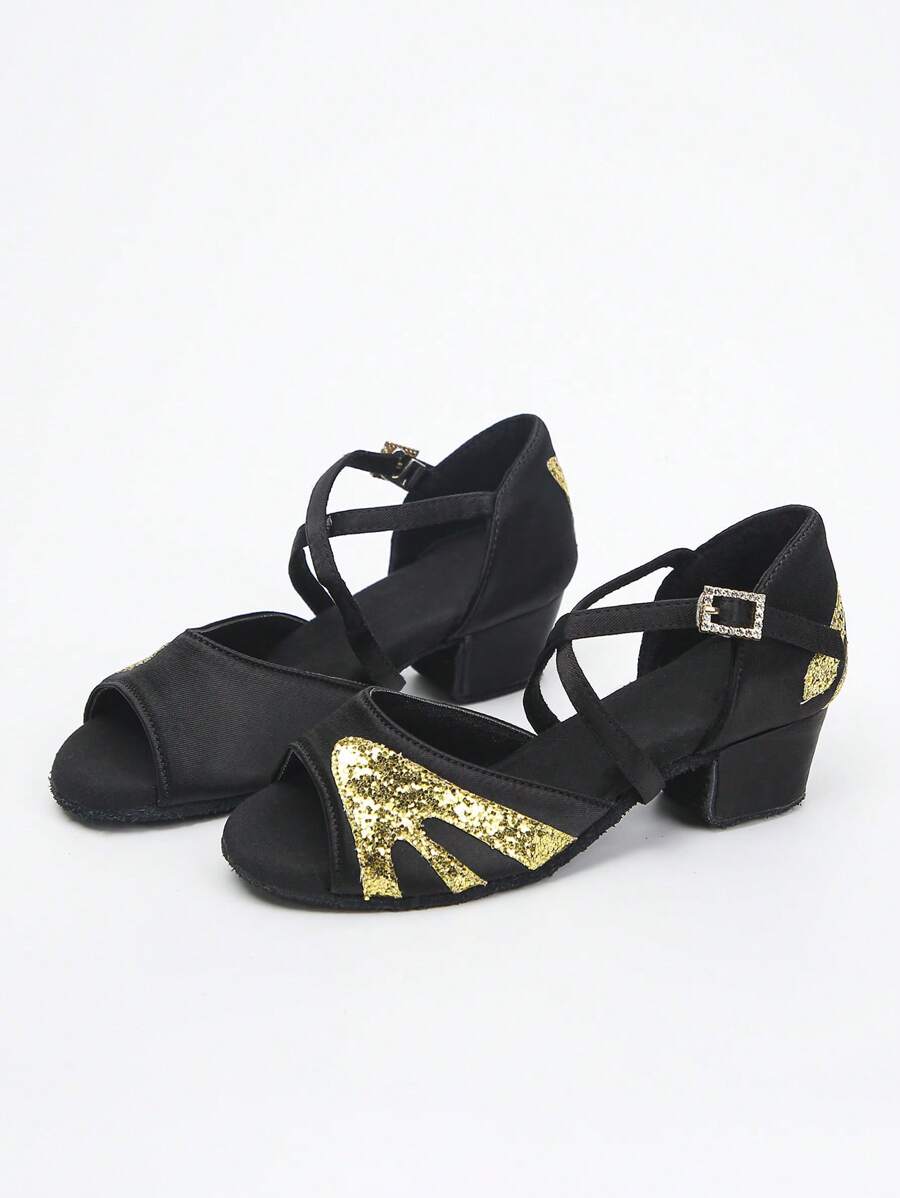 1 Pair Girls Chunky Heel Dance Shoes, White Open Toe Breathable Summer Sandals