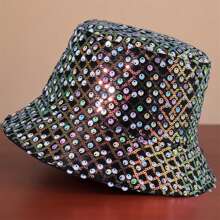 Women Summer Bucket Hat Colorful Sequin Wide Brim Sun Hat Fisherman Cap For Outdoor Travel Beach