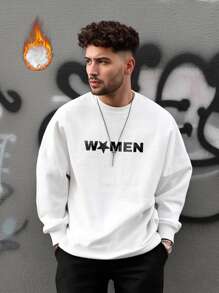 Personalised slogans,men's casual sports jersey, containing cotton, autumn and winter versatile, cold weather clothing, padded soft and comfortable,oversized,unisex, streetwear, layering - 白色 - 查看 1