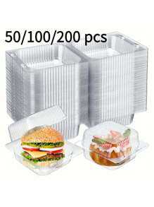50pcs Portable Plastic Transparent Storage Boxes, Suitable For Packing Cakes, Cookies, Burgers, Salads, Swiss Rolls, And Other Kitchen Foods