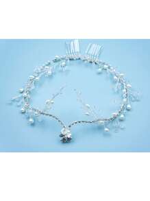 水晶额头头带、新娘婚礼头饰、时尚发带配饰，适合派对、舞会 - 銀色 - 查看 2