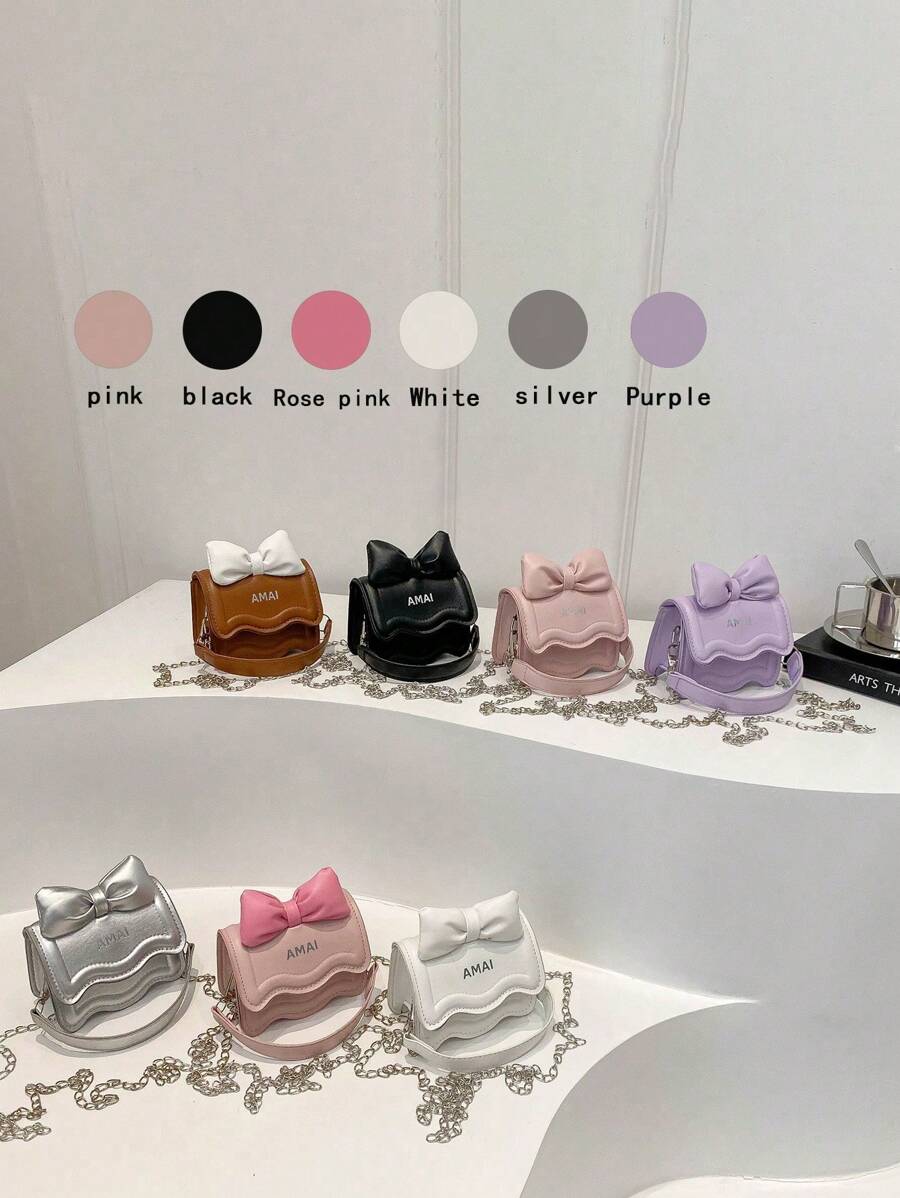 1pc Cute Western Style Bow Decor Chain Shoulder Bag, Fashionable Small Square Bag, Bowknot Accent, Stylish Chain Shoulder Crossbody Bag, Sweet Princess Style Handbag, Suitable For Teens Daily Shopping And Gatherings, Adorable Western Style Crossbody Bag - Bow Handbag - View 1