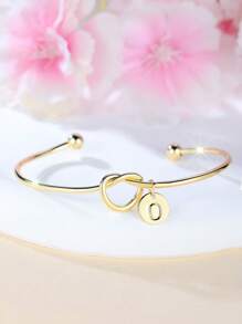 Tsnamer 1 pieza Brazalete con inicial dorada Brazalete con disco de nudo clásico con inicial de la A a la Z Brazalete personalizado de puño para mujer Joyería de uso diario