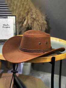 Spring, Summer, And Autumn Artificial Suede Material Anti Wrinkle And Anti Crush Stage Top Hat Knight Hat Western Cowboy Hat Party Dressing Hat COS Hat, With Windproof Rope, Jazz Hat Sunshade Hat Beach Travel Hat, Retro Style Security Officer Shaped Hat, Suitable For Traveling To Parties, Suitable For Both Men And Women - Brown - View 6