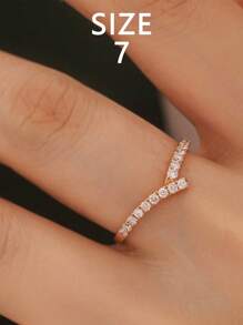 1pc 925 Sterling Silver Versatile Chic V-Shape Cubic Zirconia Heart Design Ring, Elegant Jewelry Suitable For Women's Daily Wear, Bridal, Holiday, Party Gift