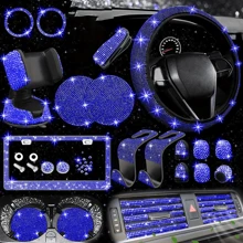 26-Piece Car Interior Diamond-Encrusted Set Steering Wheel Cover Mobile Phone Holder License Plate Frame Car Hook Water Cup Mat One-Button Start Ring Air Outlet Decorative Strip Set