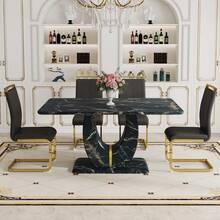 MUUOKY 5-Piece Dining Table Set For 4, Kitchen Table Chairs Set Of 4, Modern Dining Room Set 63'' Faux Marble Dinner Table PU Leather Upholstered Chairs For Kitchen, Dining Room, Living Room, Farmhous, Apt, Easy To Clean, Easy To Assembly, Home Decor