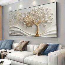 1 件优雅无框帆布墙面艺术，现代金色生命之树设计，非常适合客厅或卧室装饰，装饰帆布 | 当代装饰 | 墙壁艺术装饰海报