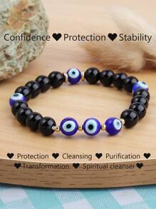 8mm Black Onyx & Evill Eys Powerful Protection Bracelet Absorbs And Transforms Negative Energy Yoga Meditation Jewelry Releasing Negativity For Women Men
