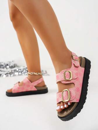 全新舒适甜美夏季粉色凉鞋，软底防滑休闲户外露趾沙滩鞋