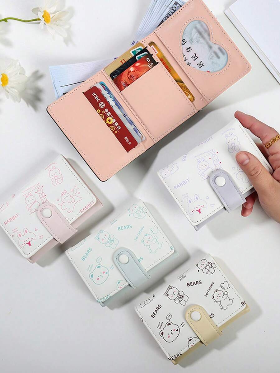 Cartoon Animal Coin Purse, Women's Short Wallet, Cute Cartoon Bear & Rabbit Multi-Card Zipper Coin Pouch - Multicolor - View 1