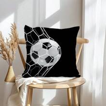 1 Piece, Sports Themed Printed Pillowcase, Black Pillowcase, Soccer Net And Soccer Digital Print. Sofa, Bedroom, Car Pillow, Suitable For All Year Round (Excluding Pillow Core). - Multicolor - View 2