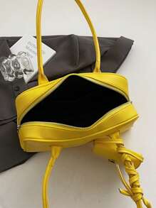 1 件女士时尚 PU 皮革双手柄手提包，迷你单肩包，带饰品装饰，容量大，用途广泛，适合日常使用、外出、配饰礼品