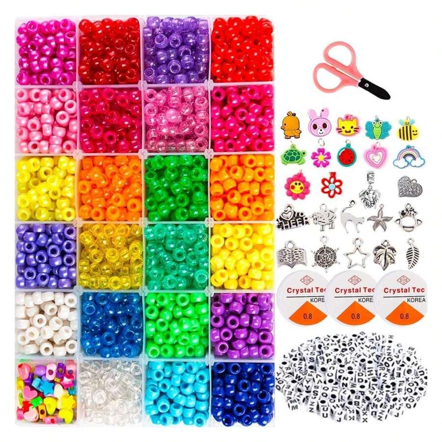 Jewelry Making Kit Beads For Bracelets - 5000+Pcs Bead Craft Kit Set, Glass Pony Seed Letter Alphabet DIY Art And Craft - Gift For Kids And Adults, Multicolor Assortment With Storage - 彩色 - 查看 1