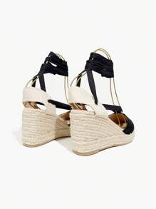 Women's High Wedge Espadrille Sandals With Laces, Summer Espadrille Platform Sandals With Esparto Sole, High Wedge Sandals With Laces - NK526-negra - View 5