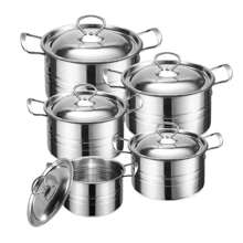 5-Piece Stainless Steel Cookware Set, Double Handle Stainless Steel Cookware Set, Cookware Set With Lid, Induction Cooktop, Stainless Steel Pot - Silver - View 1