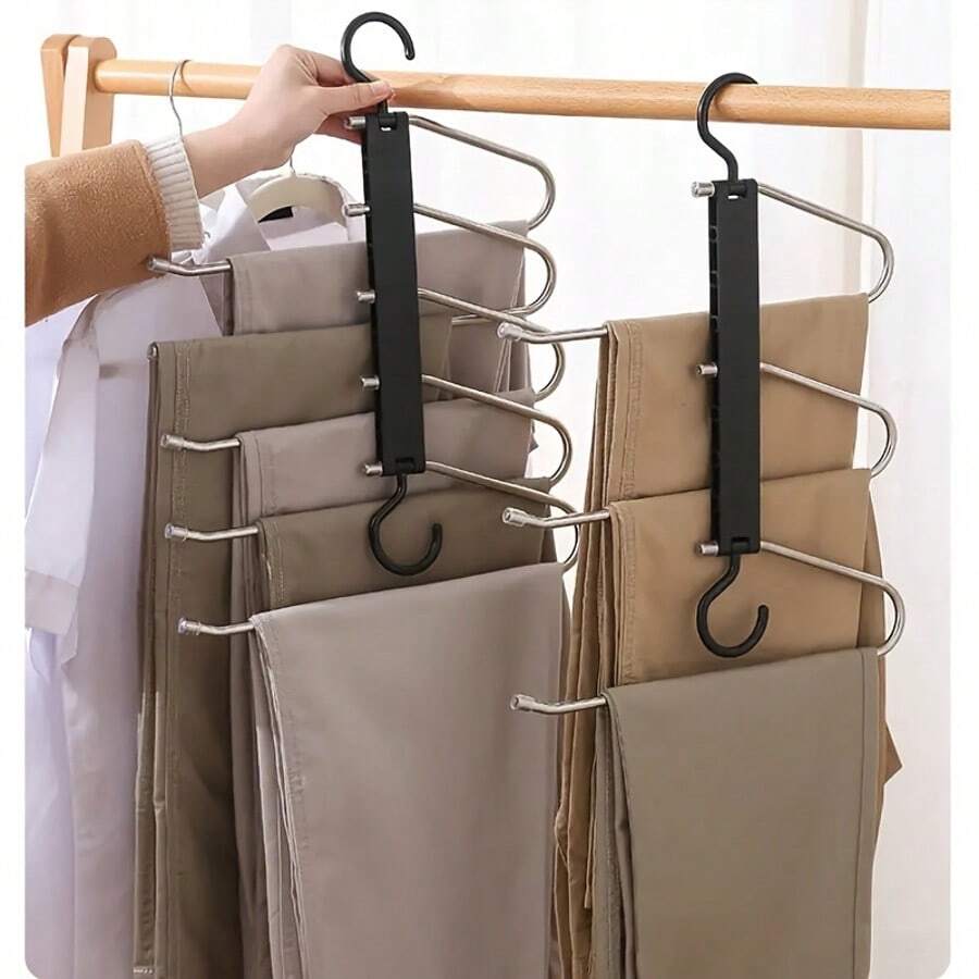 1/3/5/10 Pieces, Multifunctional Five-Layer Pants Hanger, Anti-Slip, Multi-Layer Clothing Store Wardrobe Hanger, Scarf Storage Hanger, Store Display Pants Hanger, Metal Anti-Slip Design Hanger, Foldable Use, Bedroom Accessories Home Storage Hanger