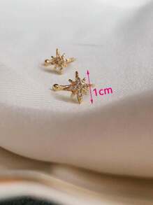 时尚可调节露背叶形和星形锆石耳夹 - 2 件套优雅耳环 - 金黃色 - 查看 2