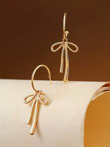 2 stuks eenvoudige gouden strik hanger oorbellen, elegante stijl sieraden voor meisjes