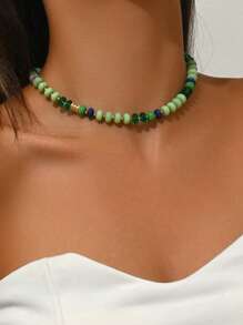 1 st. Elegante Vintage Veelzijdige Willekeurige Kleur Natuurlijke Steen Kralen Choker Ketting, Geschikt Voor Dagelijkse & Vakantiekleding Voor Vrouwen