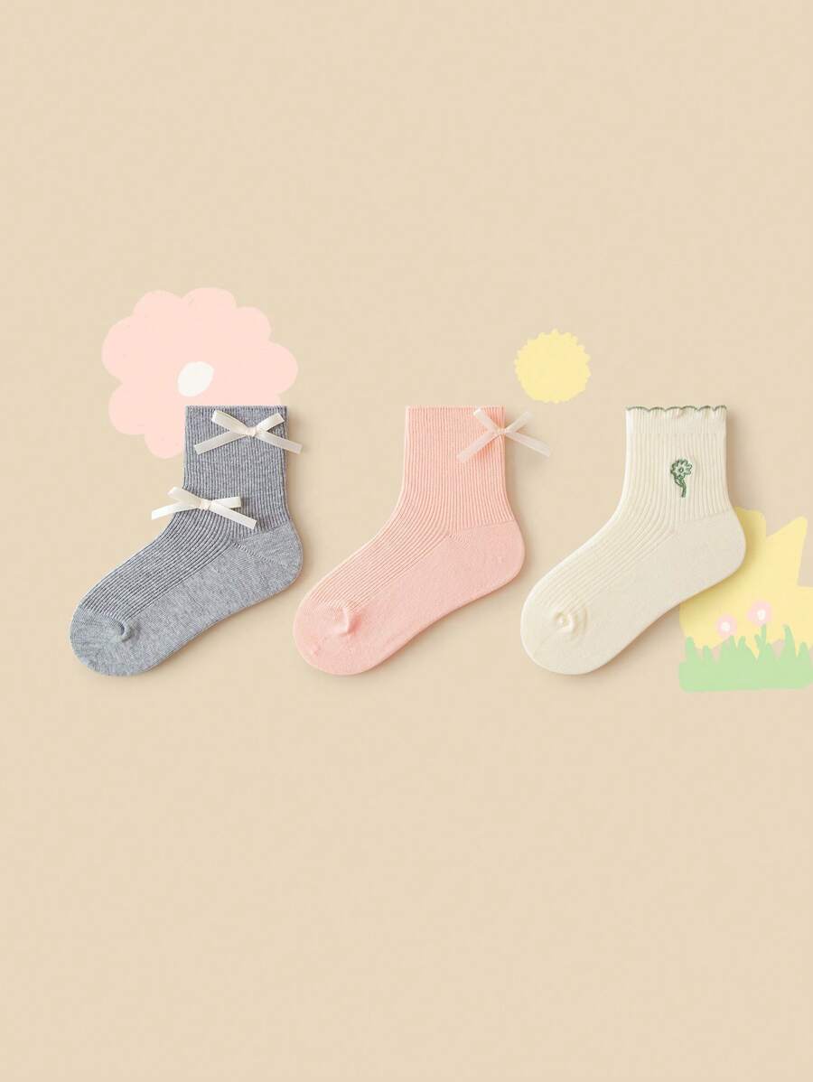 mini bala Girls' Breathable Cotton Socks, Summer Sweat-Free Design, 3 Packs - White and Red - View 1