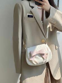 Bolsa de Ombro de Cor Sólida Feminina, Bolsa Transversal de Moda Fofa com Decoração de Laço, Adequada para Presente, Transporte Diário, Escola, Mini Carteira de Celular, Bolsa Plissada