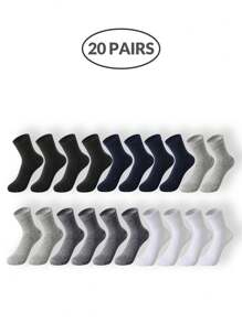 Paquete de calcetines de tripulación neutros de 5 tonos para hombres (1/5/10/15/20 pares) - Calcetines elásticos para el tobillo en gris oscuro/azul marino/negro/blanco/carbón con un ajuste transpirable y elástico para la oficina, el gimnasio, artículos de viaje esenciales