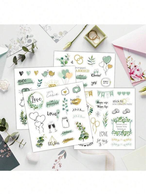 4 adesivos de casamento, álbum de recortes DIY de amor criativo, manual de planejamento de decoração, adesivos DIY de casamento, material escolar, volta às aulas