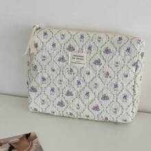 Lace Purple Rabbit Design Makeup Bag, Soft Fabric Zipper Closure Cartoon Cute Vintage Large Capacity Toiletry Bag, Suitable For Home, Travel, Daily Use Travel Essentials Travel Accessories Travel Must Haves