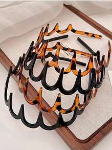 2pcs Women Leopard Print Toothed Headbands, Non-Tight Hair Collection Casual Headband For Daily Grooming, Simple Minimal Style Hair Accessories, Valentine's Day Couples Headband Set, Gift For Her,Hairband,Hair Hoop, Zig Zag Headband ,Head Piece Head Accessories - Multicolor - View 12