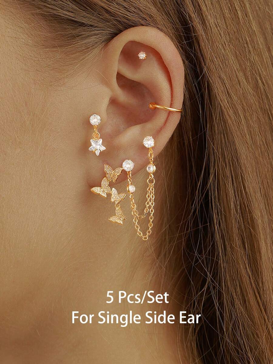 5 szt. luksusowych cyrkonii motyl kolczyki zestaw bling bling kryształowe kolczyki sztyfty kobiety układane kolczyki biżuteria y2k mankiety na uszy kobiety prezent