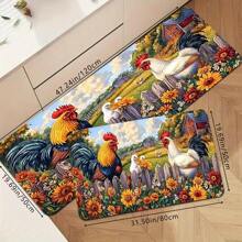 1 件乡村农舍多色公鸡印花地垫，柔软吸水防滑防尘厨房地毯，节日装饰入口门垫，矩形低绒装饰地毯，适用于客厅、卧室、厨房 - 彩色 - 查看 5
