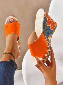 全新 女士时尚 休闲 舒适 百搭 坡跟 厚底凉鞋 - 橘色 - 查看 5