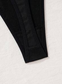 女士纯色蝴蝶结装饰甜美性感丁字裤，舒适内衣 - 黑色 - 查看 5