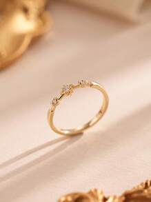 1枚925纯银精美立方氧化锆八角星戒指，适合女士日常通勤佩戴，也可作为装饰戒指或派对配饰，高品质女士戒指，优雅珠宝礼品。 - 金色 - 查看 4