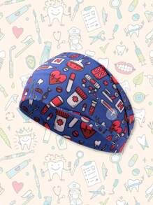 1pc Stretchable Women Medical Anti-Pressure Button Face Mask, Electrocardiogram Medical Equipment & Stethoscope Print Sports Sweatband, Unisex Breathable Anti-Slip Headband For Exercise